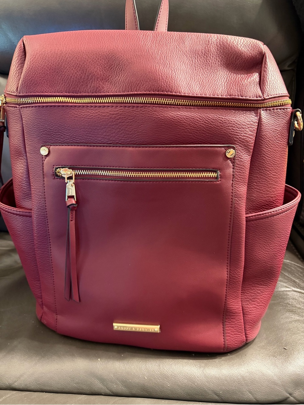 Poppy & Peonies Berry Pebbled Leather Commuter Backpack